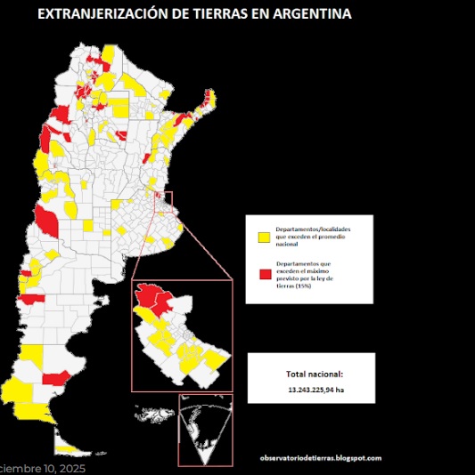 ADVIERTEN CON UN MAPA LA EXTRANJERIZACIÓN DE LA TIERRA EN ARGENTINA